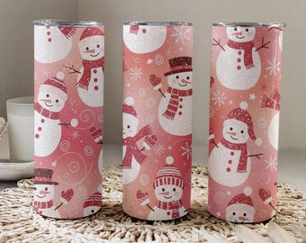 Cute Snowmen 20oz Tumbler Wrap PNG Christmas Holiday Design Sublimation Wrap Instant Download