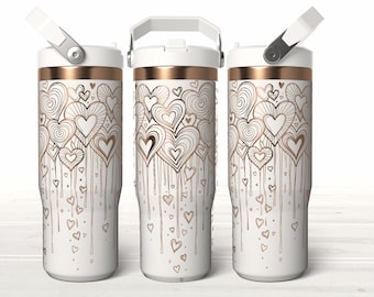 File SVG laser Raining Hearts da 30 once per bicchiere, design digitale Stanley Engraving SVG, download istantaneo, involucro per bicchiere