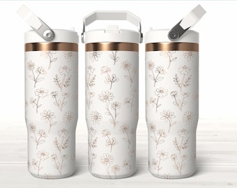 File SVG laser per bicchiere senza cuciture Boho Falling Daisies da 30 once, design digitale, incisione Stanley SVG, download istantaneo, involucro per bicchiere