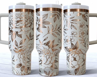 Peony Floral 40oz Tumbler SVG Laser Design Seamless Template Digital File Stanley Engraving Instant Download