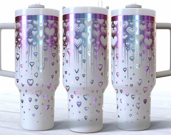 Dripping Hearts Pattern 40oz SVG Tumbler Wrap Laser Engraving File Boho Digital Design Instant Download