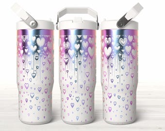 File SVG laser Falling Hearts da 30 once per bicchiere, design digitale Stanley Engraving SVG, download istantaneo, involucro per bicchiere