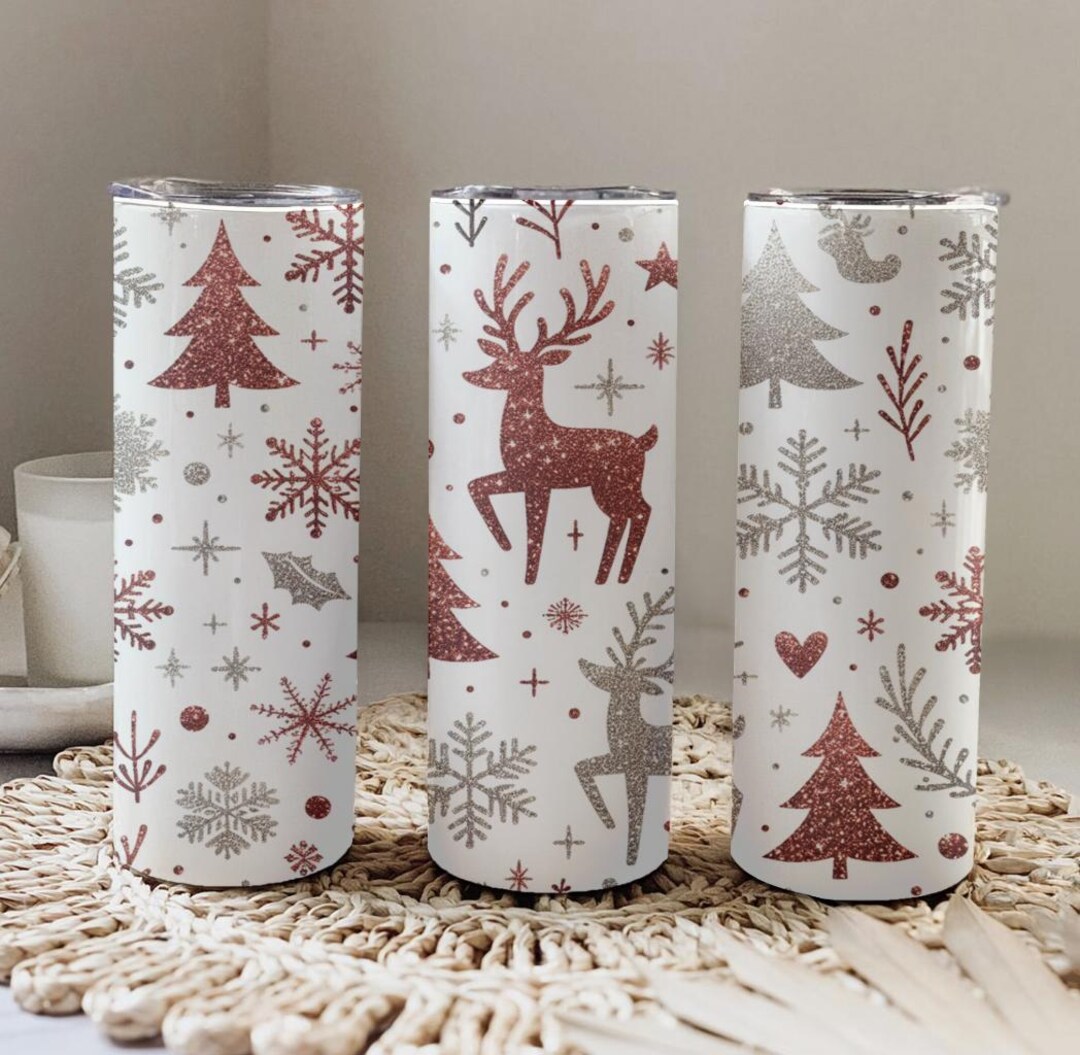 Reindeer Christmas PNG Tumbler 20 Oz Skinny Glitter Holiday Sublimation ...