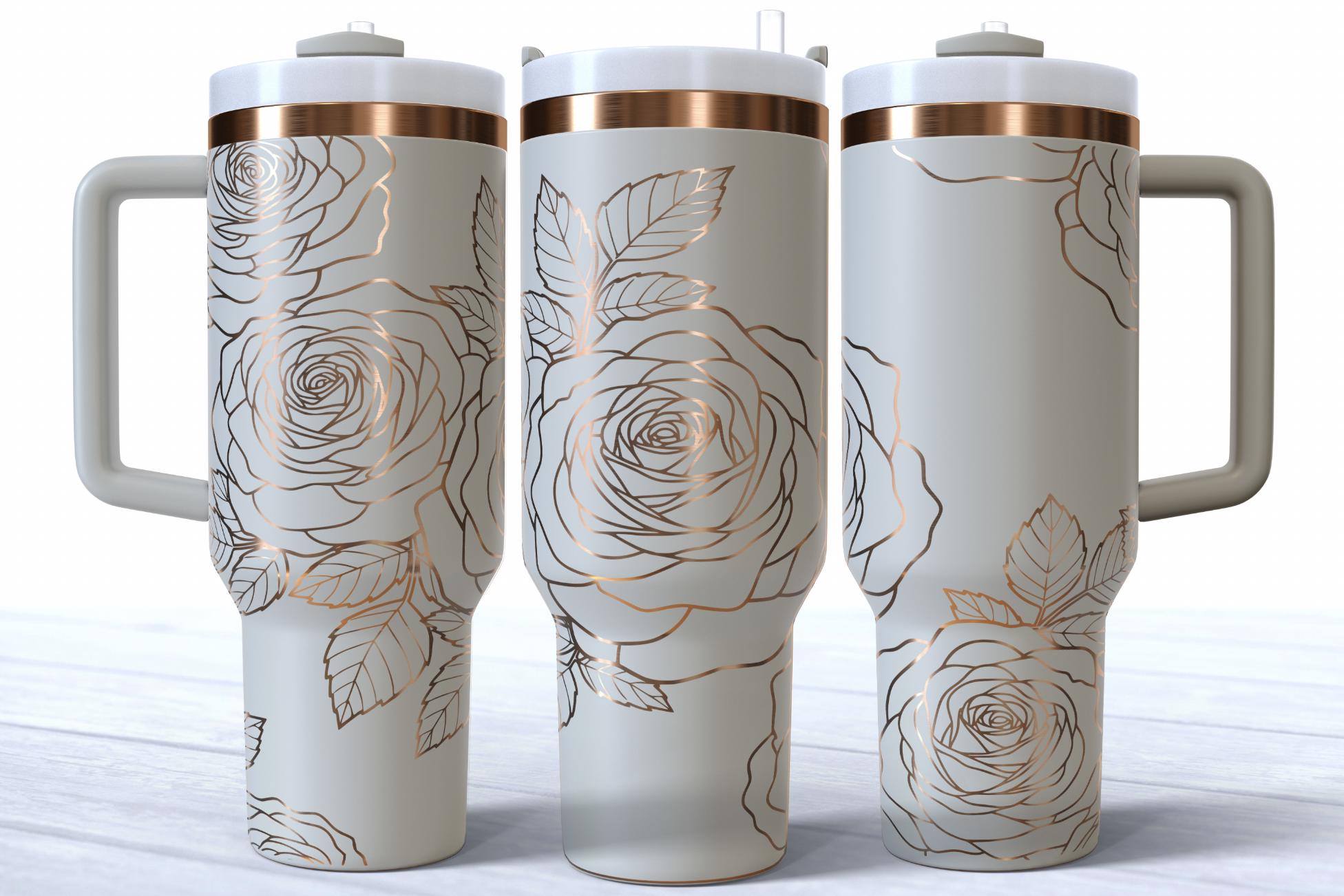 Rose Floral 40oz SVG Tumbler Wrap Laser Engraving File Elegant Digital ...