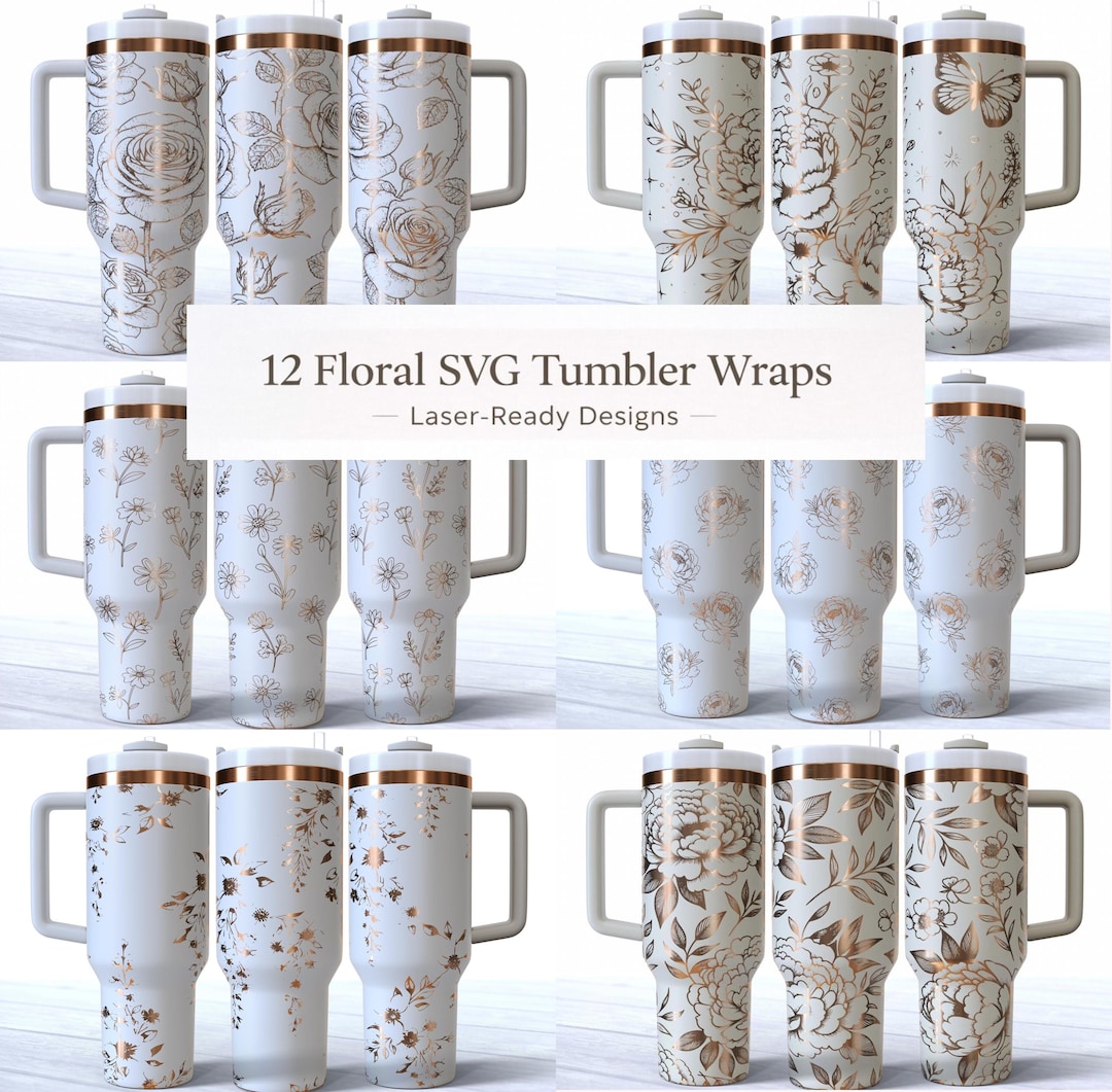 Floral 40oz Stanley Tumbler SVG Bundle Laser Engraving Wrap Seamless ...