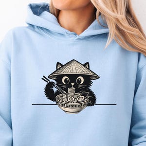 Cute Cat Noodle Hoodie, Cozy Unisex Sweatshirt, Fun Gift for Food Lovers, Perfect for Fall & Winter, Cartoon Animal Apparel