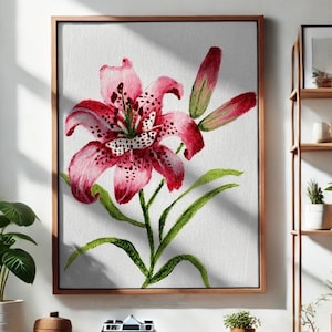 Tiger Lily Botanical Art Print: Red & Pink Floral Wall Decor (Digital Download)