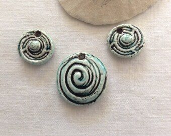 Set of 3 Handmade Porcelain Pendants/Beads