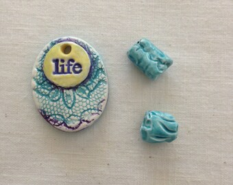 Porcelain Inspiration Word Life Pendant and Bead set