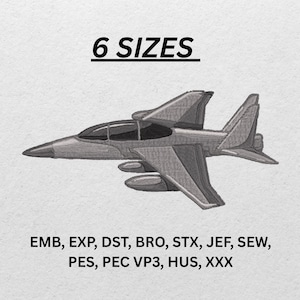 Jet Fighter Embroidery Design: Military Aircraft Machine Embroidery (Digital Download