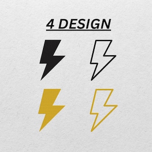 Puede incluir: Cuatro diseños de rayos en negro, negro delineado, dorado y dorado delineado. El texto "4 DESIGN" está encima de los gráficos de rayos. Los diseños están sobre un fondo texturizado blanquecino.
