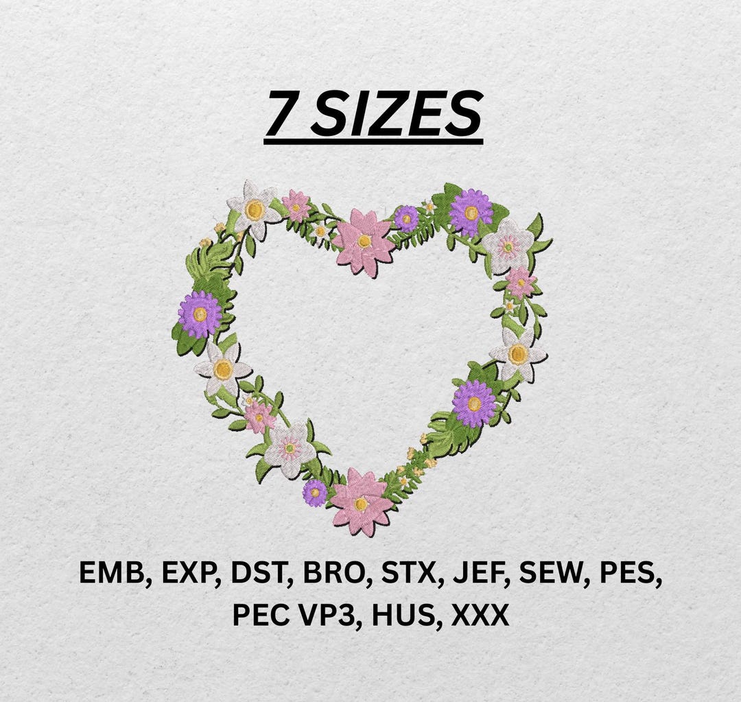 Floral Heart Wreath Embroidery Design - Etsy