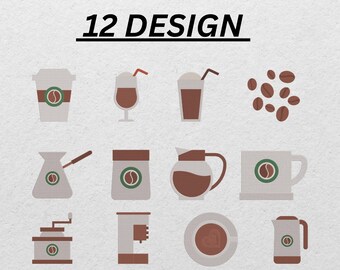 Coffee Embroidery Design Set: 12 Machine Embroidery Files (Instant Download)