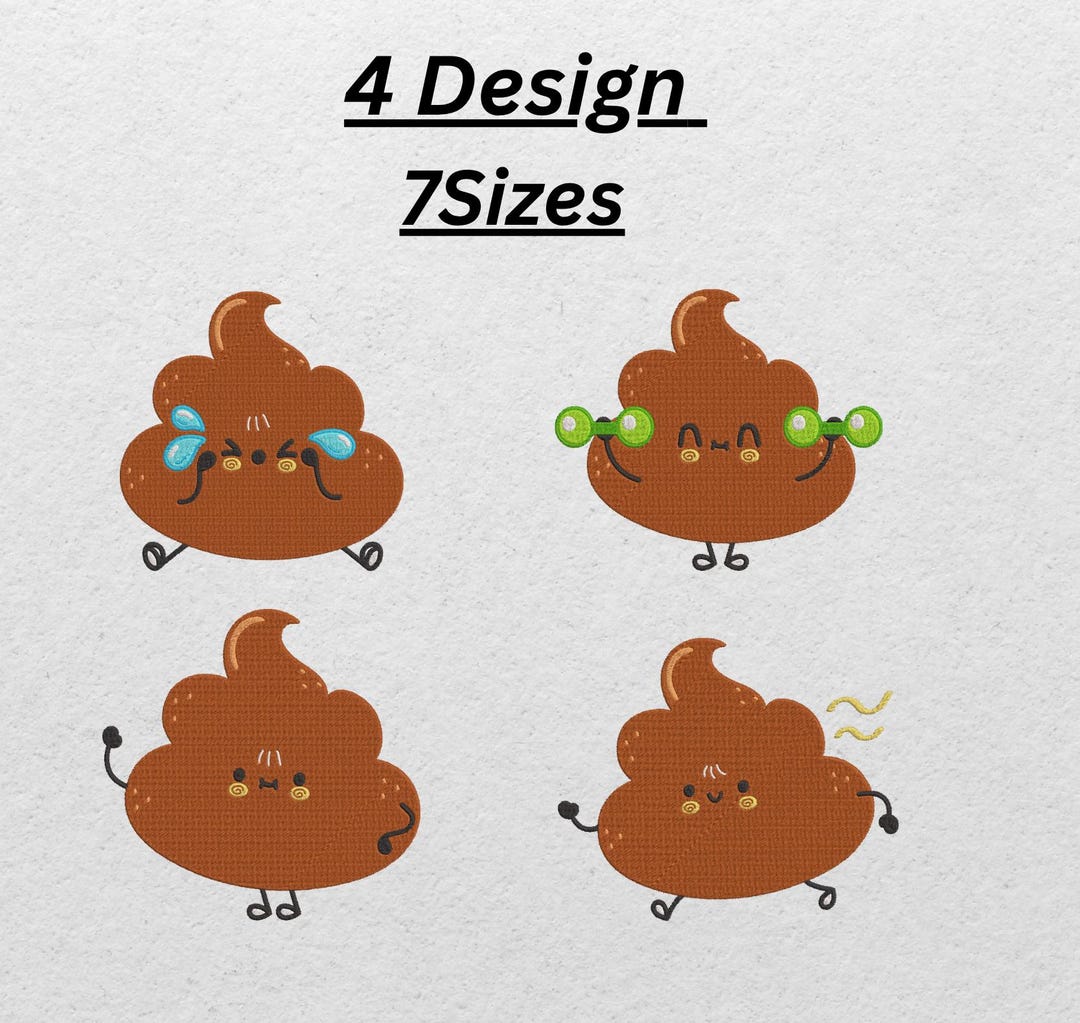 Funny Poop Emoji Embroidery Design Set – 4 Cute Poop Designs – Kawaii ...