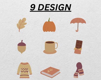 Herbst-Stickerei-Paket – 9 gemütliche Herbstmaschinenstickmotive | Kürbis, Blatt, Pullover, Kaffee, Eichel