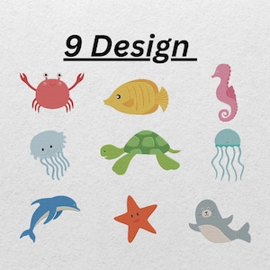 Sea Animal Embroidery Designs: Ocean Creatures Applique (Instant Download