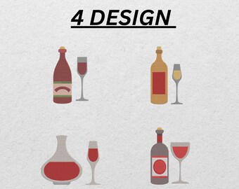 Wein Flasche & Glas Stickmuster: Bar Decor Stickmuster (Instant Download)