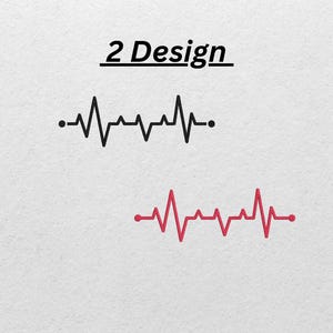Puede incluir: Dos diseños de latidos cardíacos se muestran sobre un fondo blanco. El texto "2 Design" está encima de los diseños. Un diseño es negro y el otro es rojo. Ambos diseños son una serie de picos y valles.