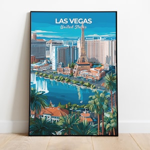 Las Vegas Print, Travel Poster of Las Vegas, Iconic Strip and Neon Lights, Nevada, USA, Travel Gift