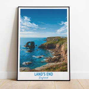 Land&#39;s End Poster, Travel Print of Land&#39;s End, Scenic Atlantic Coastline, Cornwall, England, UK, Travel Gift