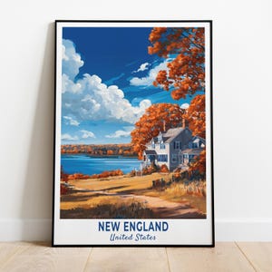 New England Poster, Travel Print of New England, Coastal Landscapes and Countryside Views, USA, Travel Gift