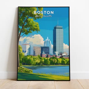 Boston Print, Travel Poster of Boston, Historic Cityscape and Harbor View, Massachusetts, USA, Travel Gift