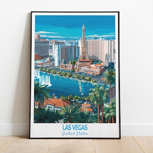 Las Vegas Poster, Travel Print of Las Vegas, Desert City Skyline and Casinos, Nevada, USA, Travel Gift