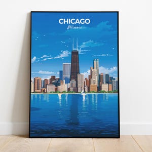 Chicago Skyline Print, Travel Poster of Chicago Skyline, Iconic Cityscape and Skyscrapers, Illinois, USA, Travel Gift
