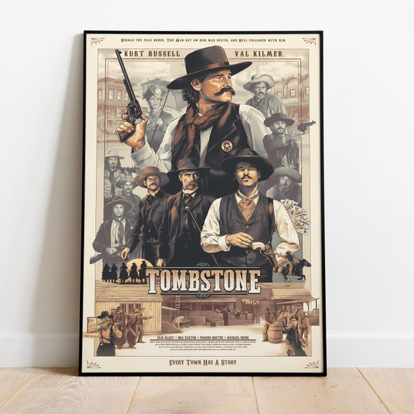 Tombstone Movie Poster, Frameless Wall Art & Print, Western Movie, Movie Poster Gift