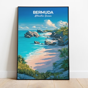 Bermuda Print, Travel Poster of Bermuda, Pink Sand Beaches and Turquoise Waters, Atlantic Ocean, Travel Gift