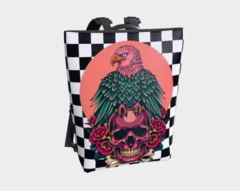 Printed Vegan Leather Backpack, Vibrant Pattern - Etsy display picture 2