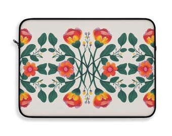 Florale Laptoptasche, künstlerische Computertasche, buntes Tech-Accessoire, Geschenk für Studenten, Blumenmuster