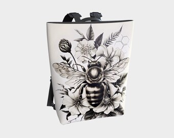 Mochila Buzz de cuero vegano en blanco y negro