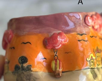 Hand-Sculpted Ceramic Mug | Whimsical Hot Air Balloon Fairytale Landscape Pottery Cup