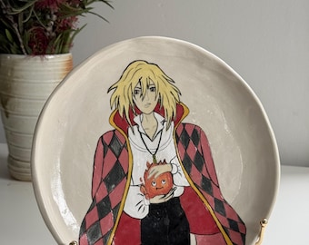 Reserva / Juego de cerámica Howl y Calcifer hecho a mano: plato, cuenco y taza de 320 ml / Inspirado en Ghibli