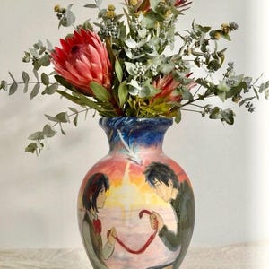 Jarrón de cerámica hecho a mano con tu nombre (anime), cerámica pintada a mano con el diseño del Cometa Crepúsculo, decoración adorable para habitaciones con temática de anime, jarrón artístico con el diseño del Hilo Rojo del Destino.
