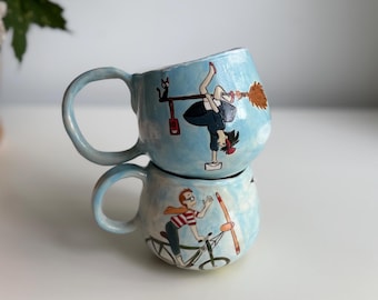 Juego de tazas de Kiki's Delivery Service / Tazas de cerámica de Studio Ghibli