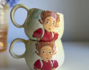 Taza de cerámica hecha a mano inspirada en El Viaje de Chihiro – 320 ml / Chihiro y River Spirit