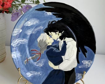 Pedido anticipado / Plato pintado a mano de Howl y Sophie / Inspirado en El Castillo Ambulante de Howl / 22 cm