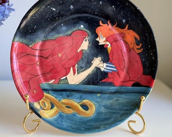 Plato pintado a mano inspirado en Ponyo / Plato Granmamare y Fujimoto / 22 cm / regalo de amor propio