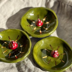 Amanita Mushroom Trinket Dish - Handmade Ring Dish / Forest Green