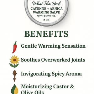Cayenne + Arnica Warming Salve with Clove Oil | Herbal Muscle & Joint Comfort | 2 oz Tin | What Tha Herb