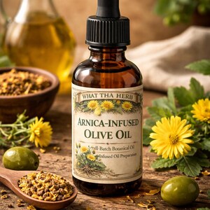 Olio d'oliva infuso di arnica, olio corpo botanico in piccole quantità, preparazione tradizionale a base di erbe