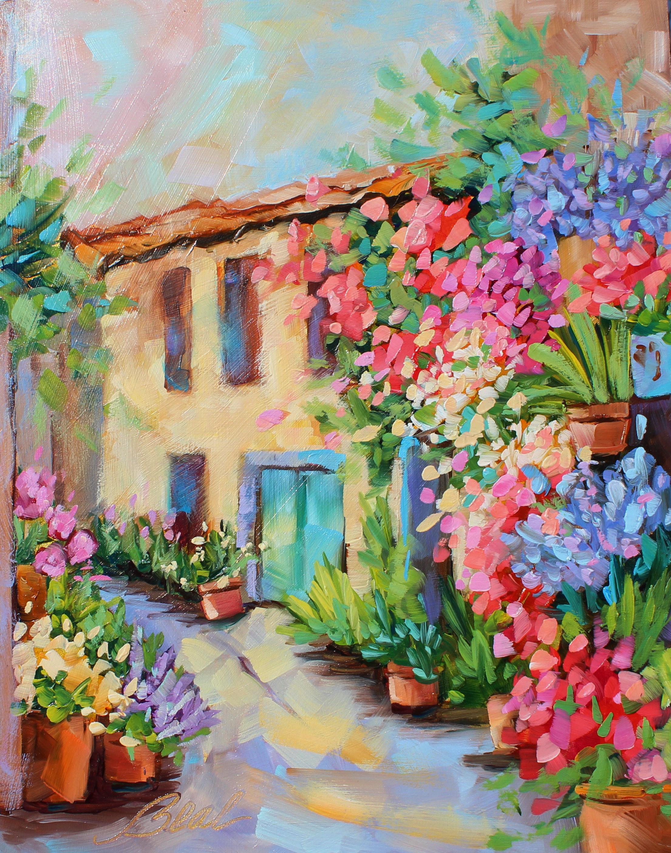 絵画 Frower art / bunmi / belle bloom Bountiful Blooms on Rustic Streets Original Landscape Oil Painting