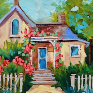 Original Oil Painting, Cottage in the Woods, by Rebeccambeal