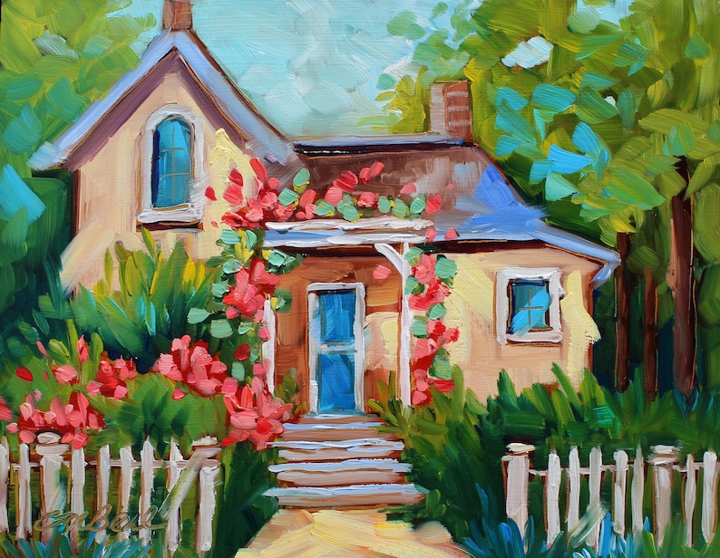 Landscape Painting Cottage Art Original Painting Wall Art Etsy