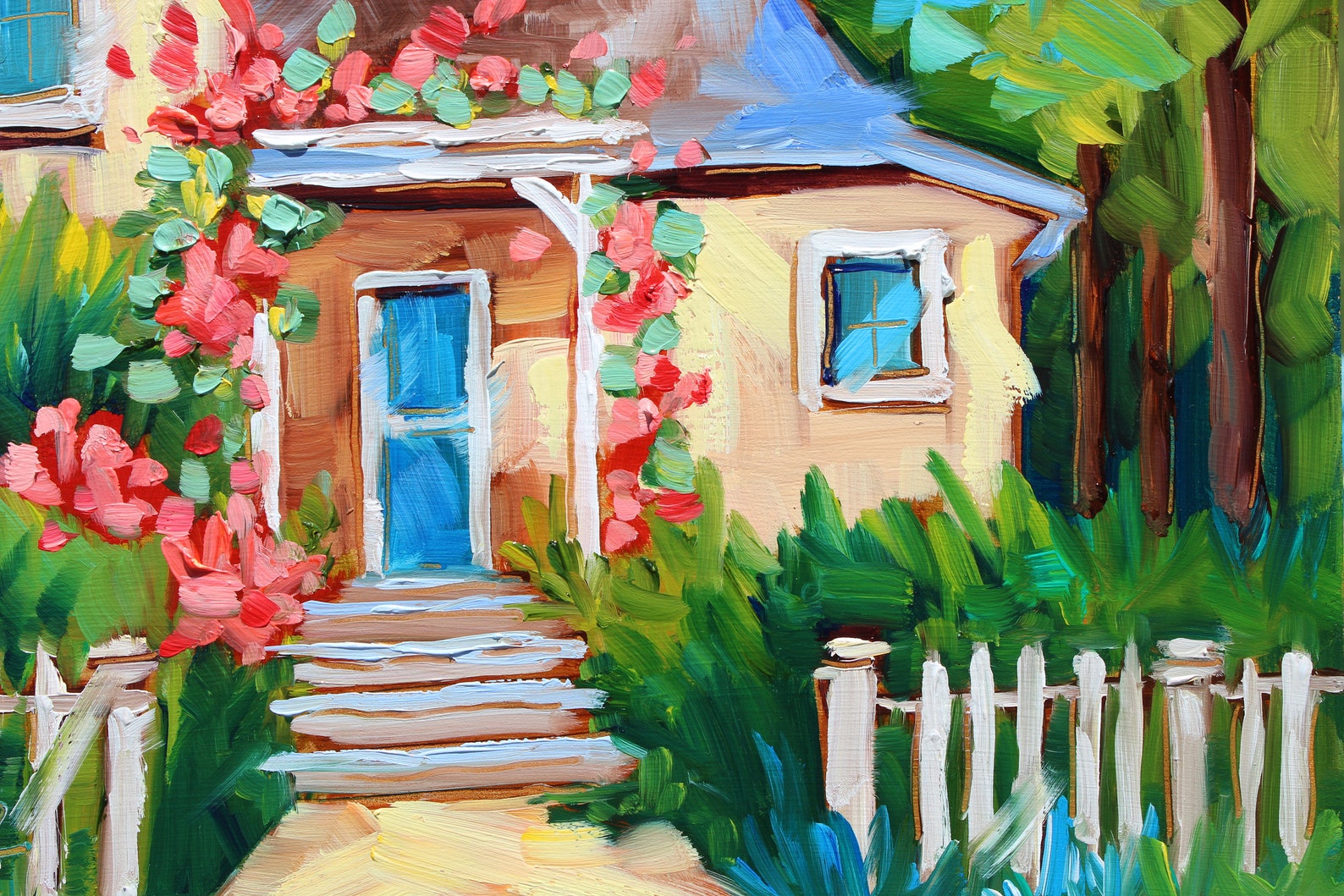 Landscape Painting Cottage Art Original Painting Wall Art Etsy