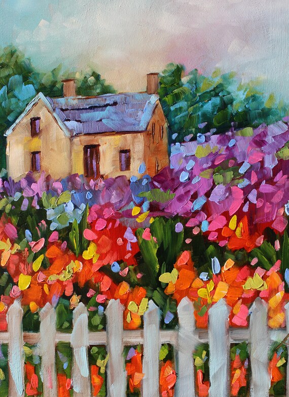 Colorful Field of Flowers, Original Oil Painting, by Impressionist