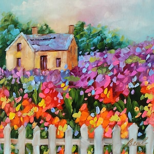 Colorful Field of Flowers, Original Oil Painting, by Impressionist Rebecccambeal