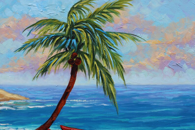 Boat Painting Original Art Tropical Beach Art Boats Etsy